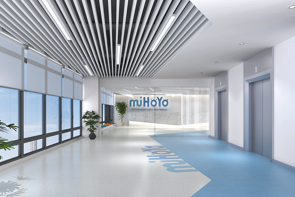 上海米哈游辦公室電梯前廳裝修設計效果圖
